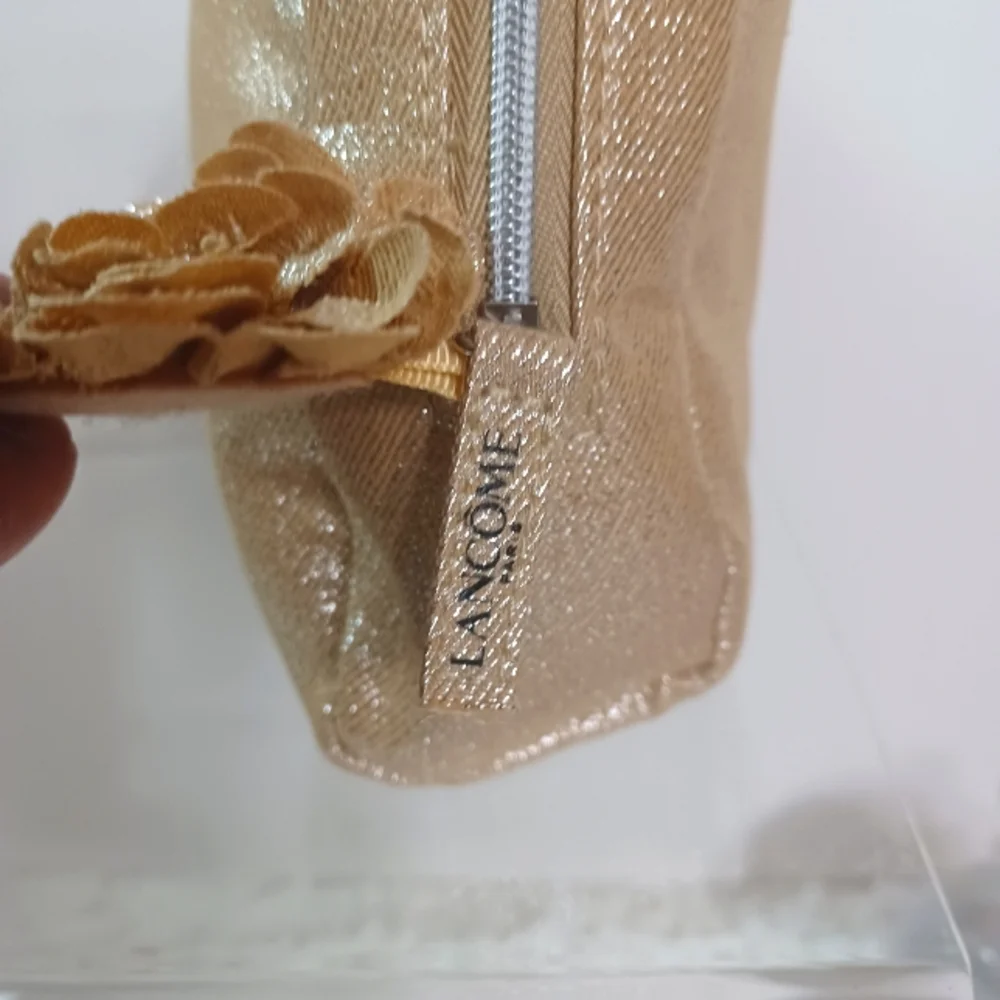 LANCOME Paris Cosmetic/ Makeup Bag, Metallic Gold Color